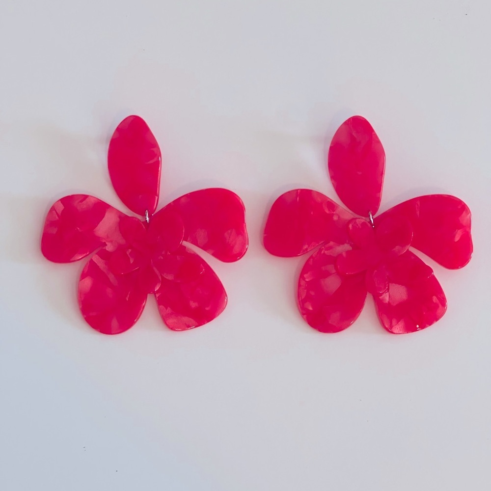 Pink Flower Statement Earrings